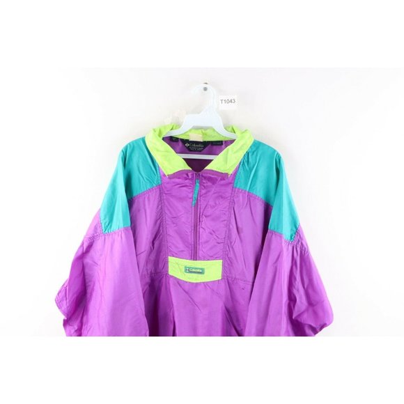 Vintage 80s Columbia Mens XL Distressed Spell Out Color Block Windbreaker Jacket - Picture 2 of 12